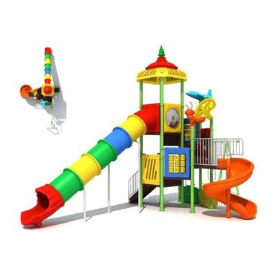 MYTS Kids playful long tube slide , game and three swing playset 